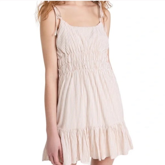 NWT MINKPINK Koa Strappy Mini Dress in White & Beige Stripes - Picture 2 of 10